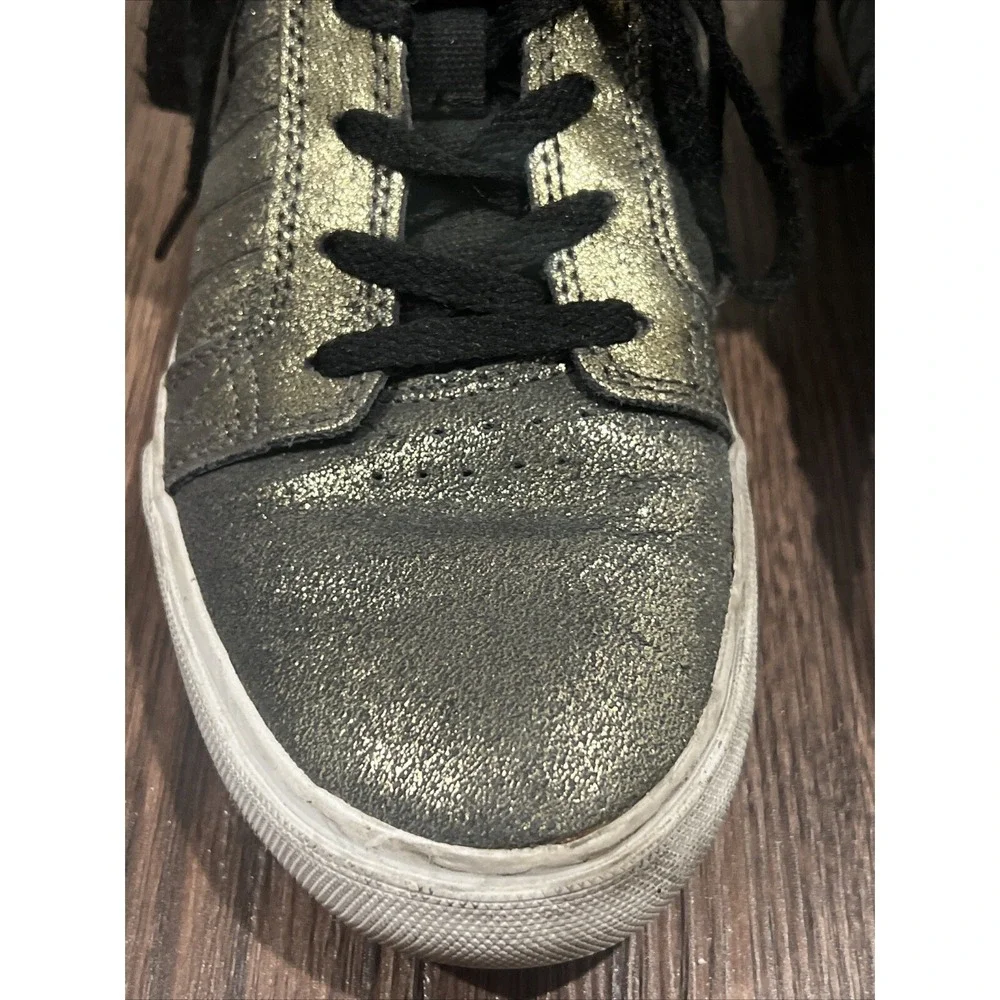 Supra Muska Skytop High Top Lace up Metallic Pewter Skate Kids Shoes Size 4.5